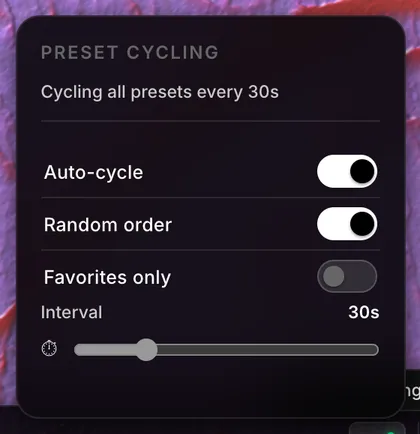 The Preset Cycling panel