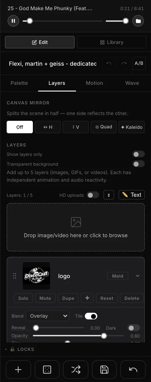 The Layers tab with a layer card