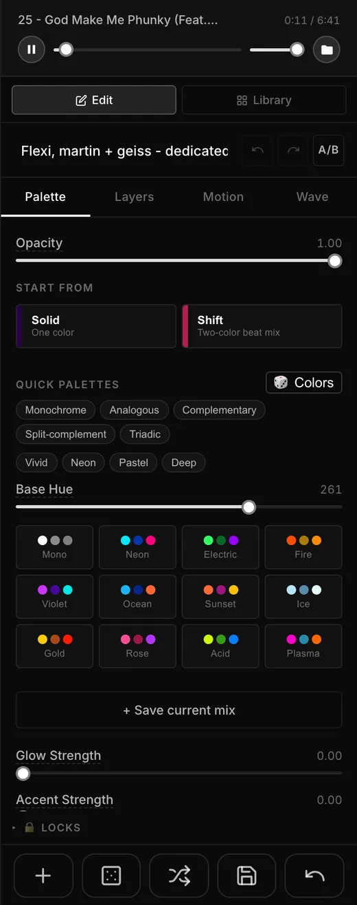 Palette tab