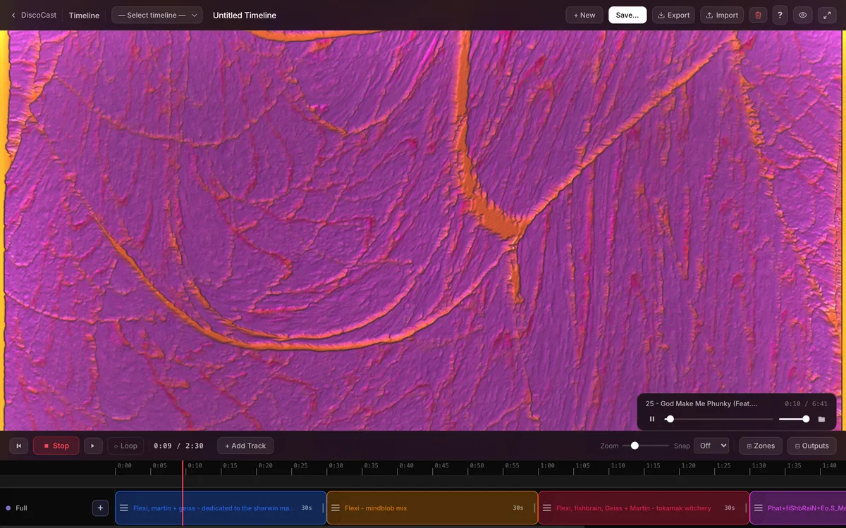 The Timeline editor playing a set