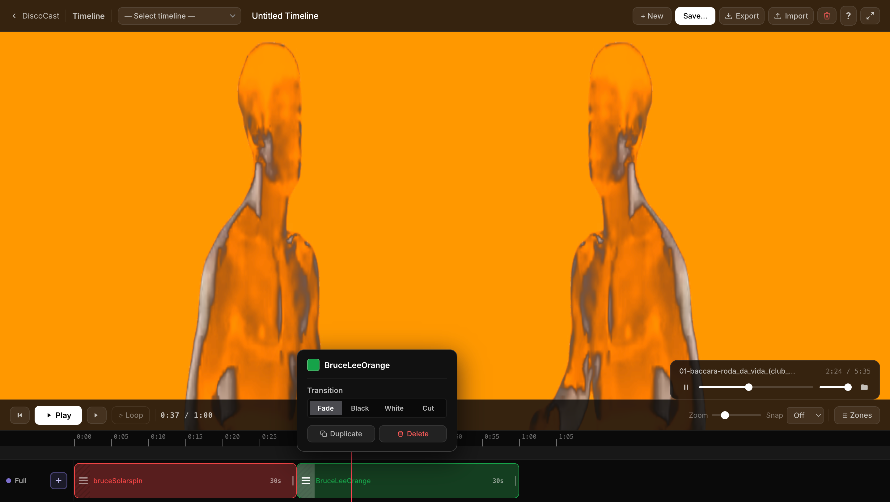 Timeline editor showing block transitions and loop regions